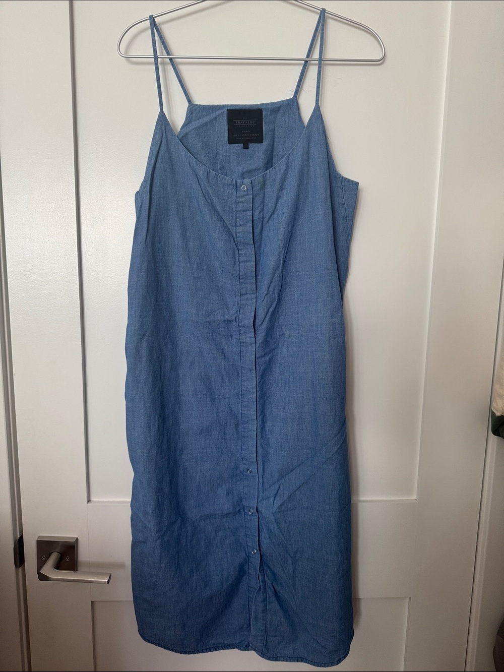 Zara Light Blue Button-Front Chambray Slip Dress